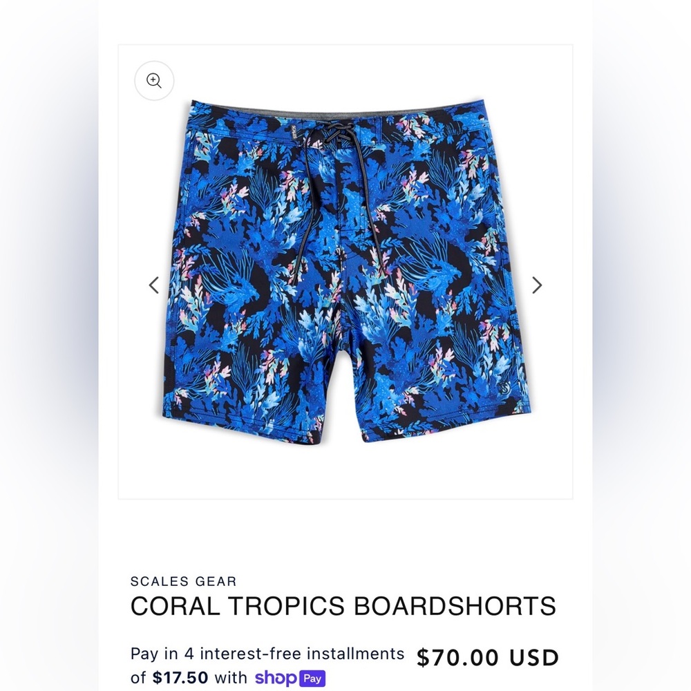 NWOT - Scales Gear Coral Tropics Blue Board Shorts - Size 32